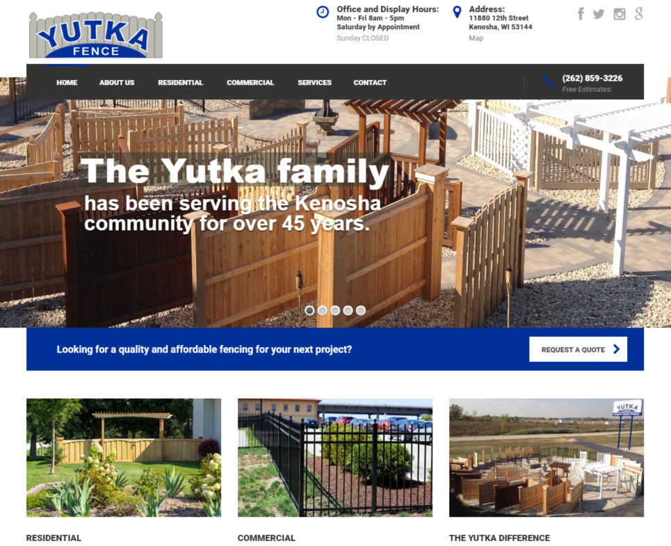 Yutka Fence Kenosha web design screen